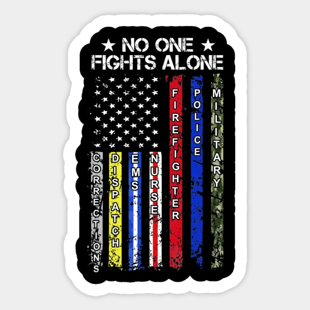 No One Fights Alone USA Flag Thin Line Military Police Nurse Sticker by MarrinerAlex